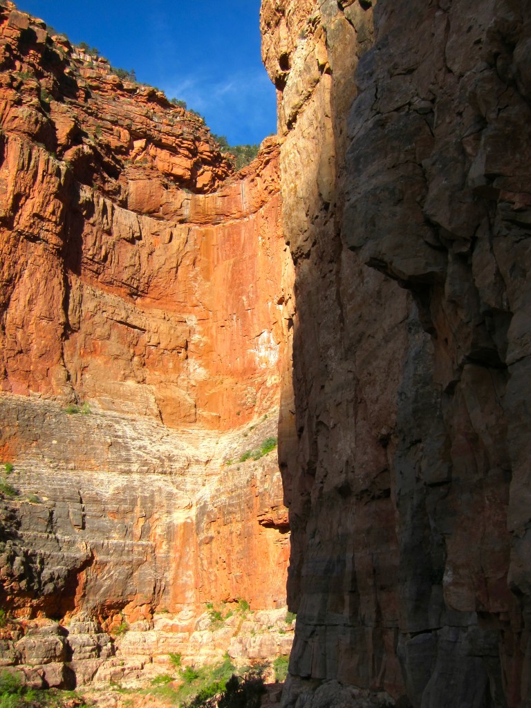 Inside the shady confines of the box canyon that is at the end of Bright Angel Canyon... inside the Grand Canyon. Somewhere, there is a fifth bridge around here.