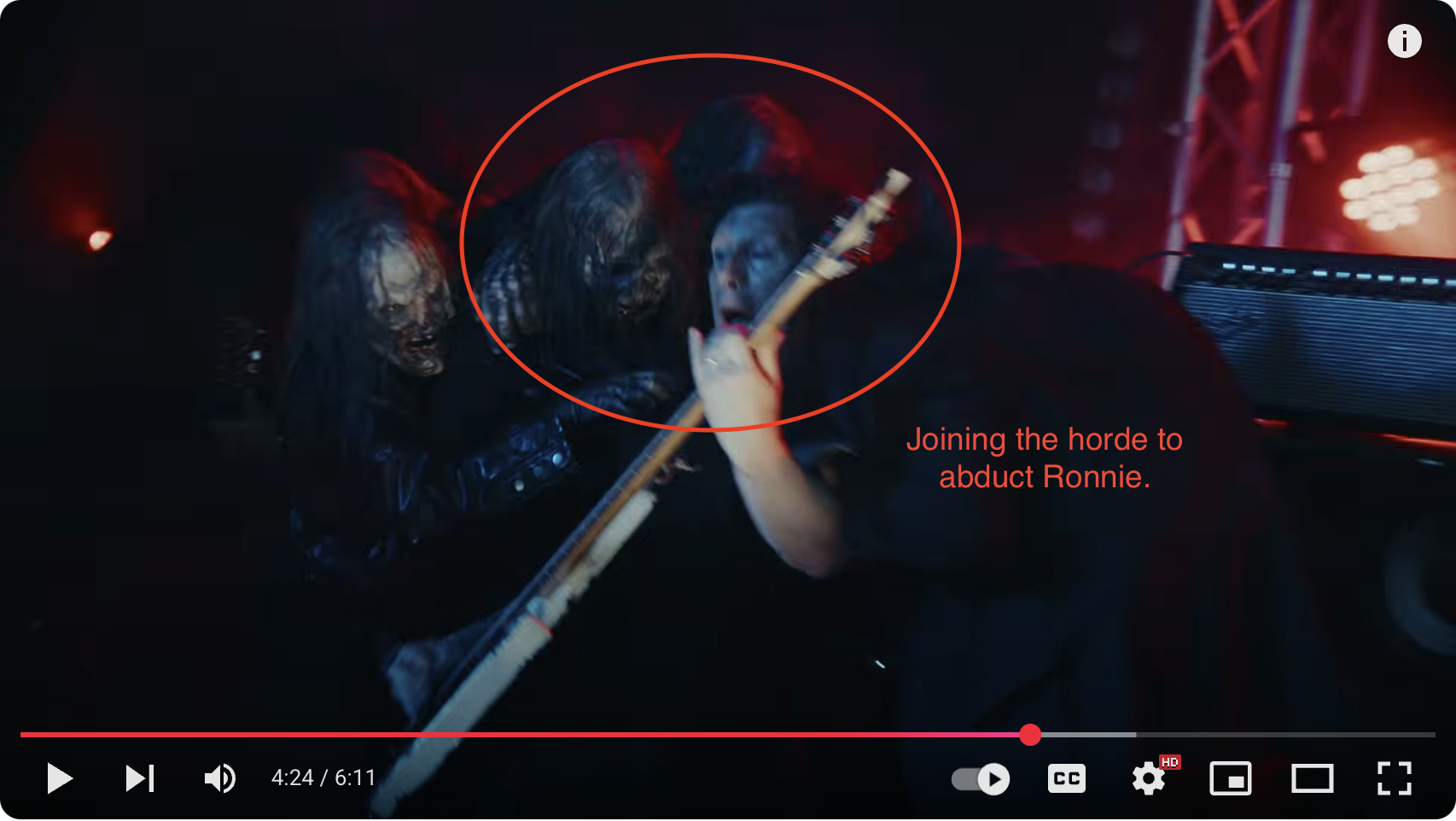 Zombie horde abducts hapless bass player